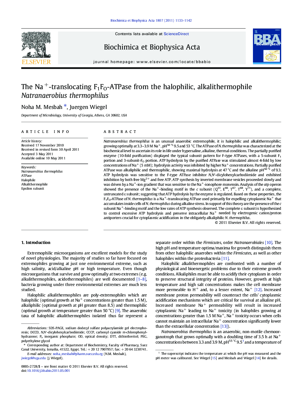 The Na+-translocating F1FO-ATPase from the halophilic, alkalithermophile Natranaerobius thermophilus