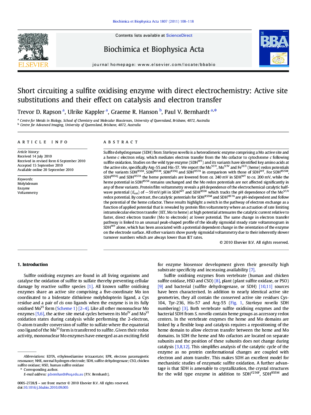 Short circuiting a sulfite oxidising enzyme with direct electrochemistry: Active site substitutions and their effect on catalysis and electron transfer