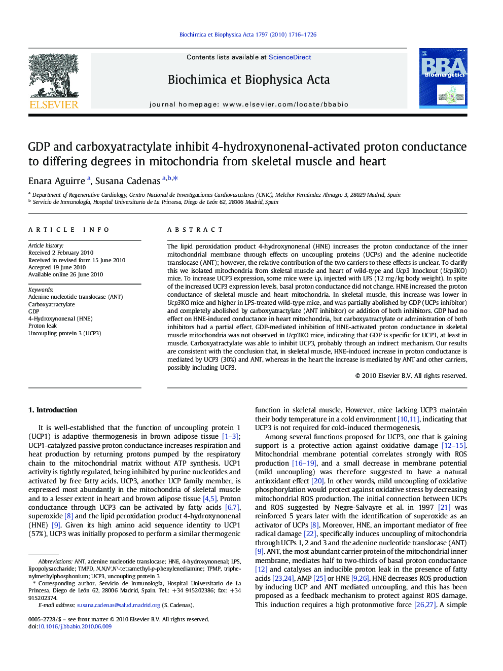 GDP and carboxyatractylate inhibit 4-hydroxynonenal-activated proton conductance to differing degrees in mitochondria from skeletal muscle and heart