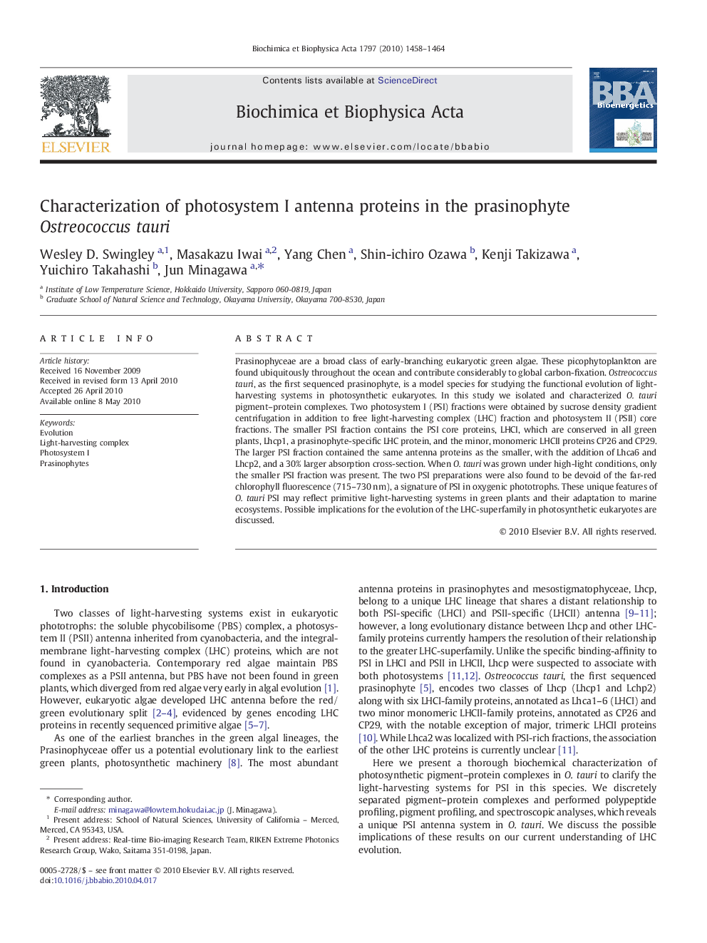 Characterization of photosystem I antenna proteins in the prasinophyte Ostreococcus tauri