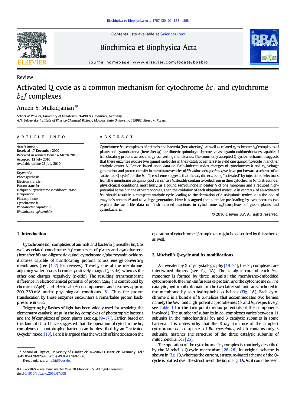 Activated Q-cycle as a common mechanism for cytochrome bc1 and cytochrome b6f complexes