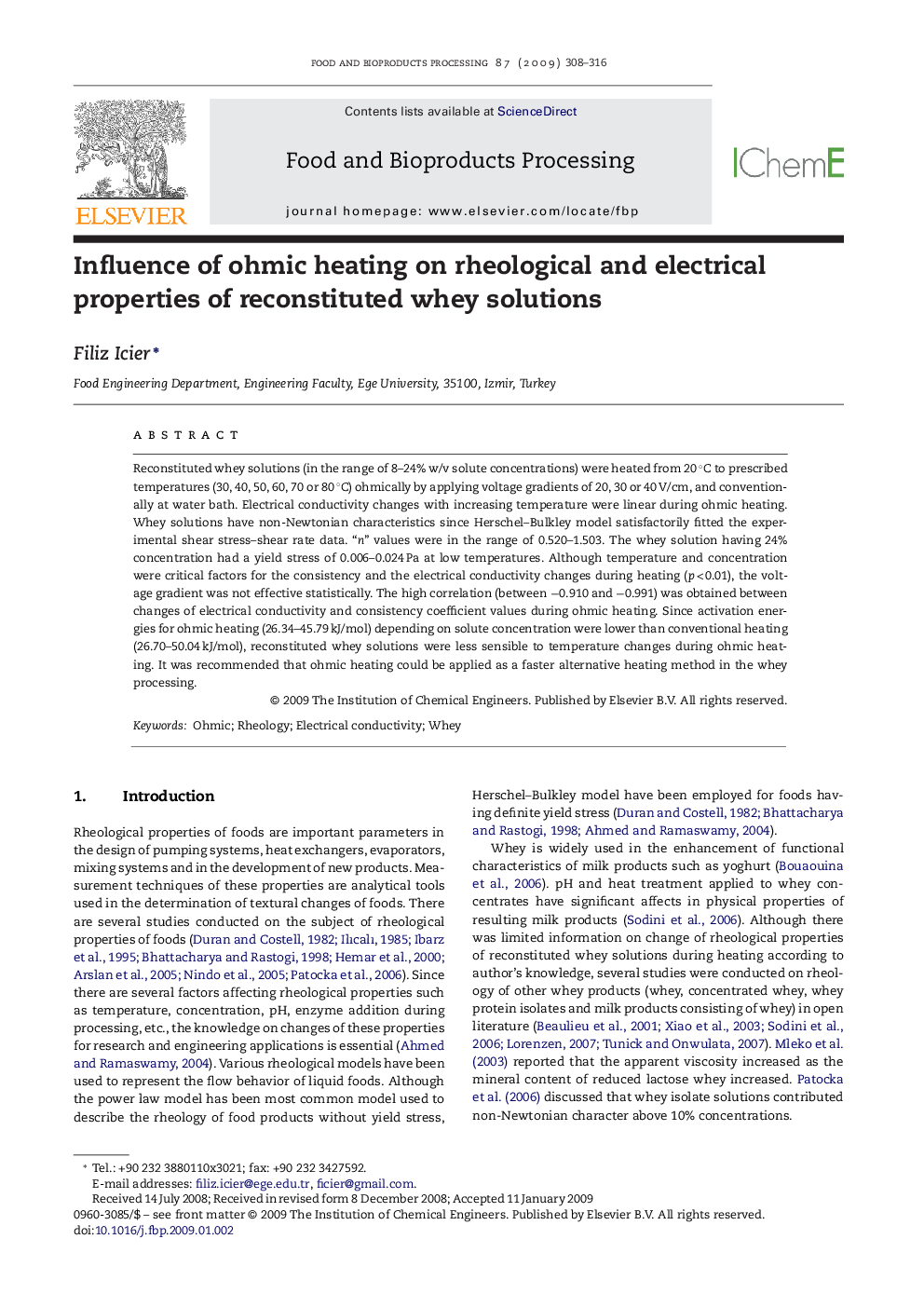 Influence of ohmic heating on rheological and electrical properties of reconstituted whey solutions
