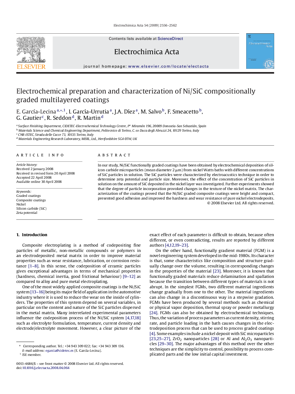 Electrochemical preparation and characterization of Ni/SiC compositionally graded multilayered coatings