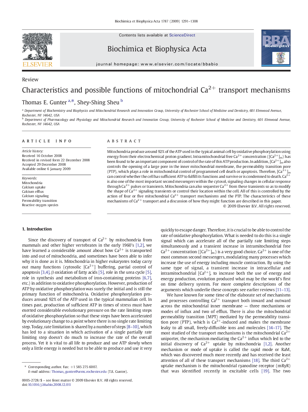 Characteristics and possible functions of mitochondrial Ca2+ transport mechanisms