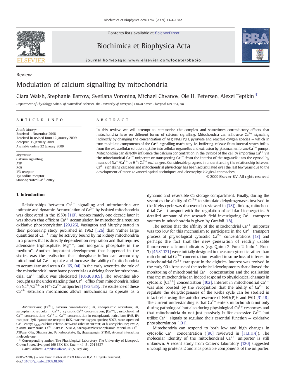 Modulation of calcium signalling by mitochondria