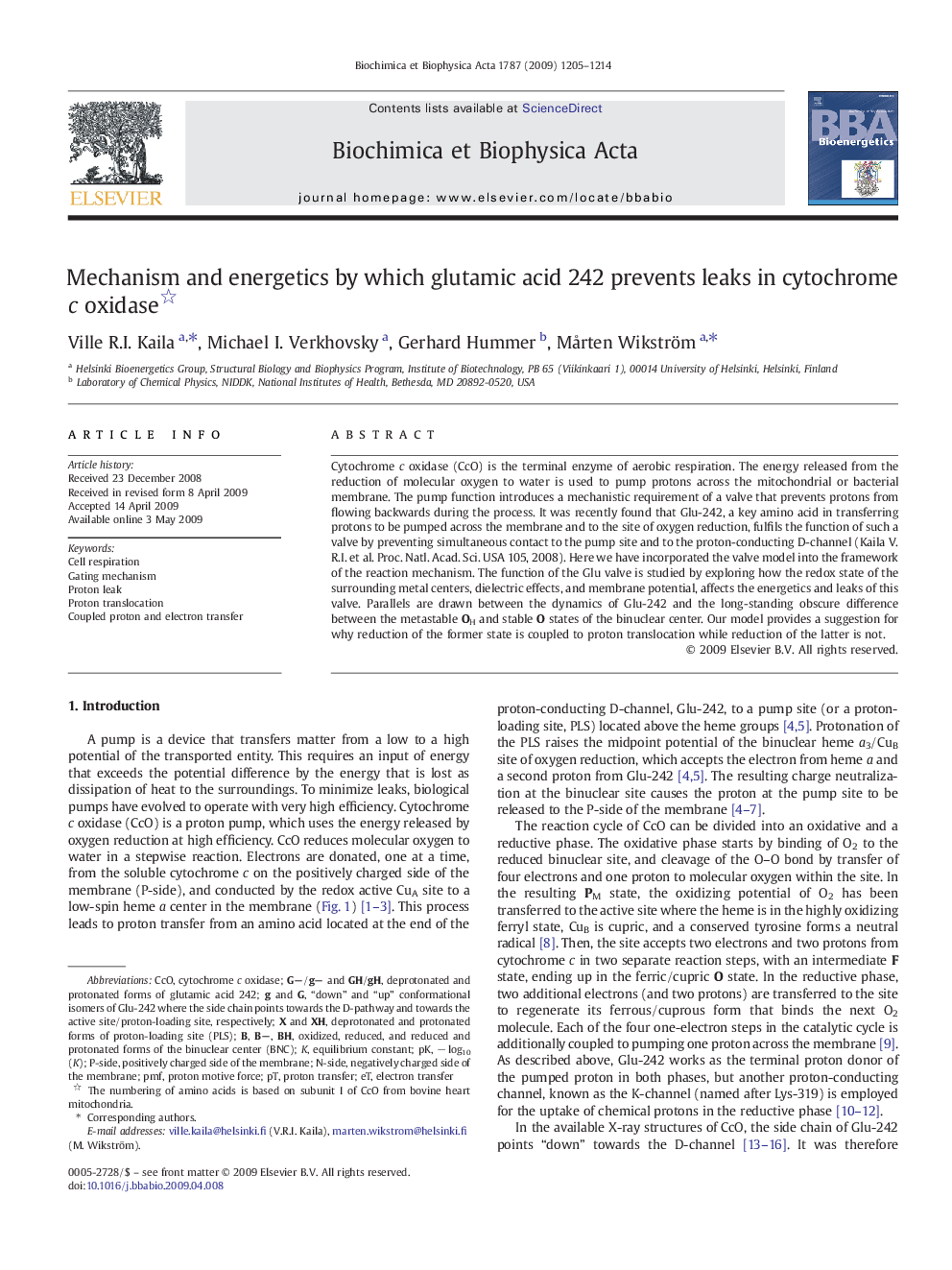 Mechanism and energetics by which glutamic acid 242 prevents leaks in cytochrome c oxidase 