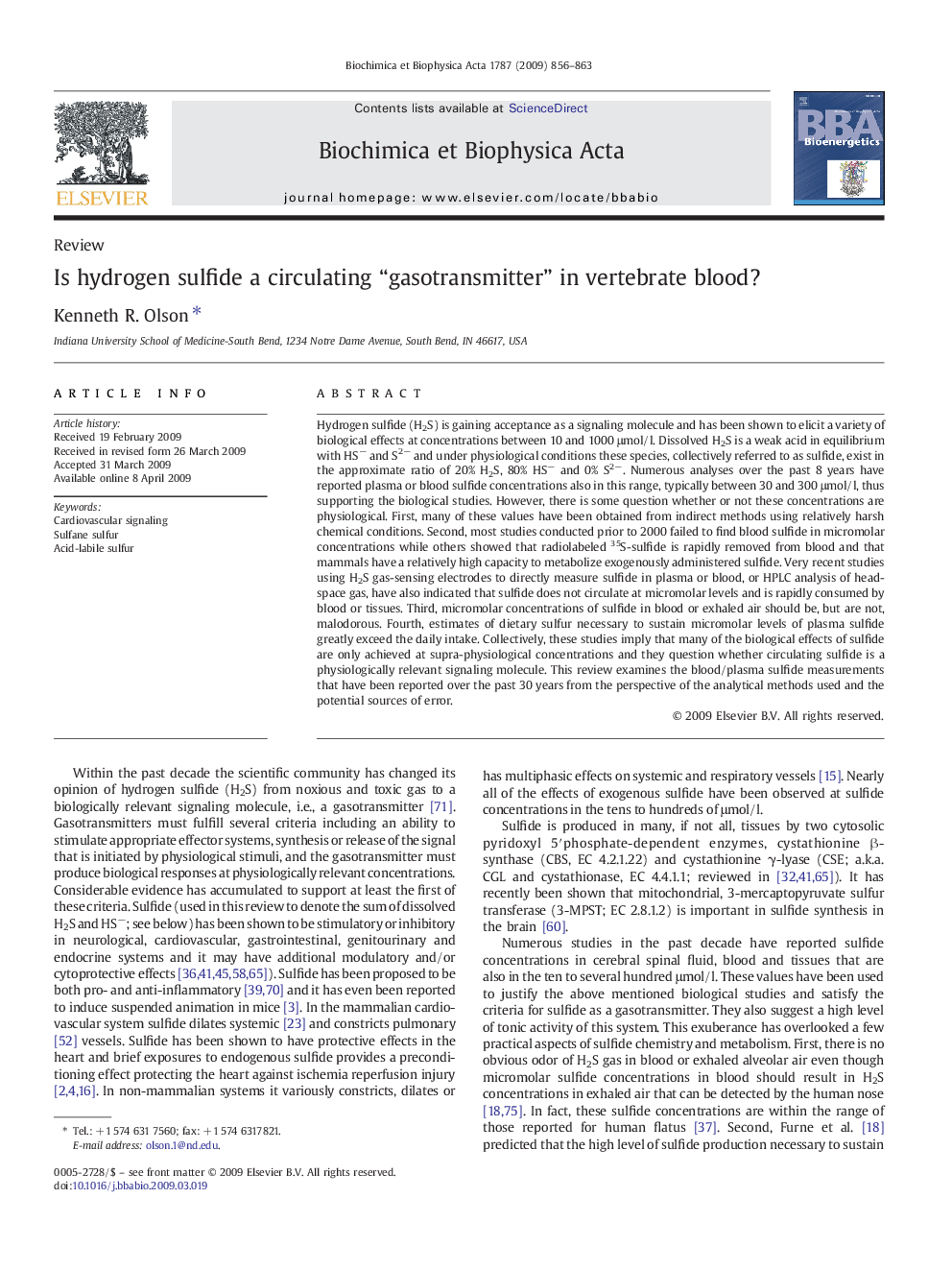 Is hydrogen sulfide a circulating “gasotransmitter” in vertebrate blood?