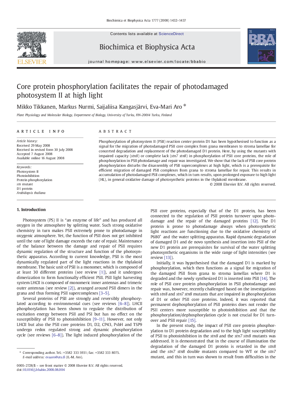 Core protein phosphorylation facilitates the repair of photodamaged photosystem II at high light