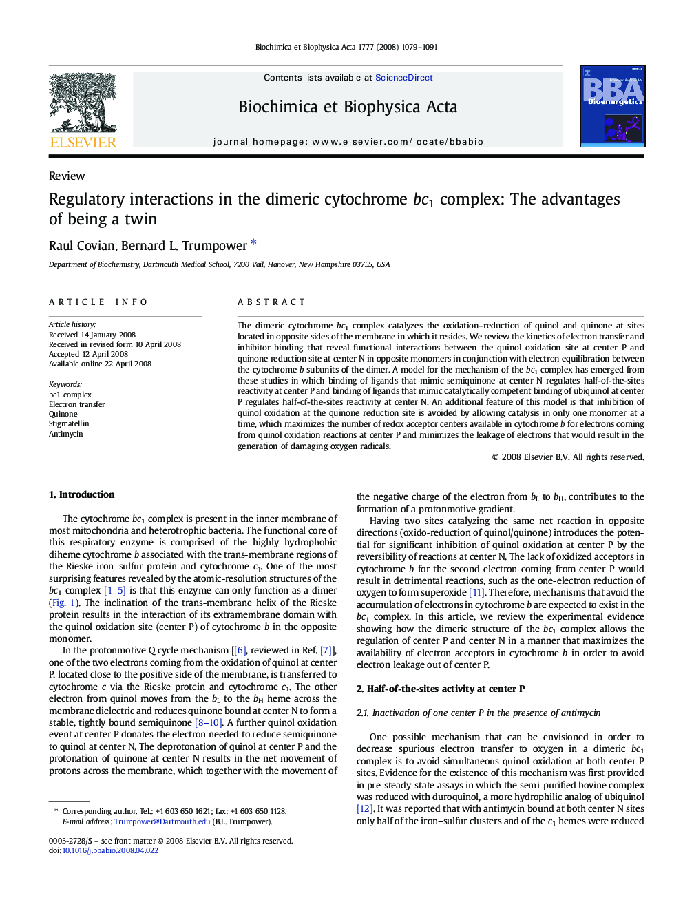 Regulatory interactions in the dimeric cytochrome bc1 complex: The advantages of being a twin