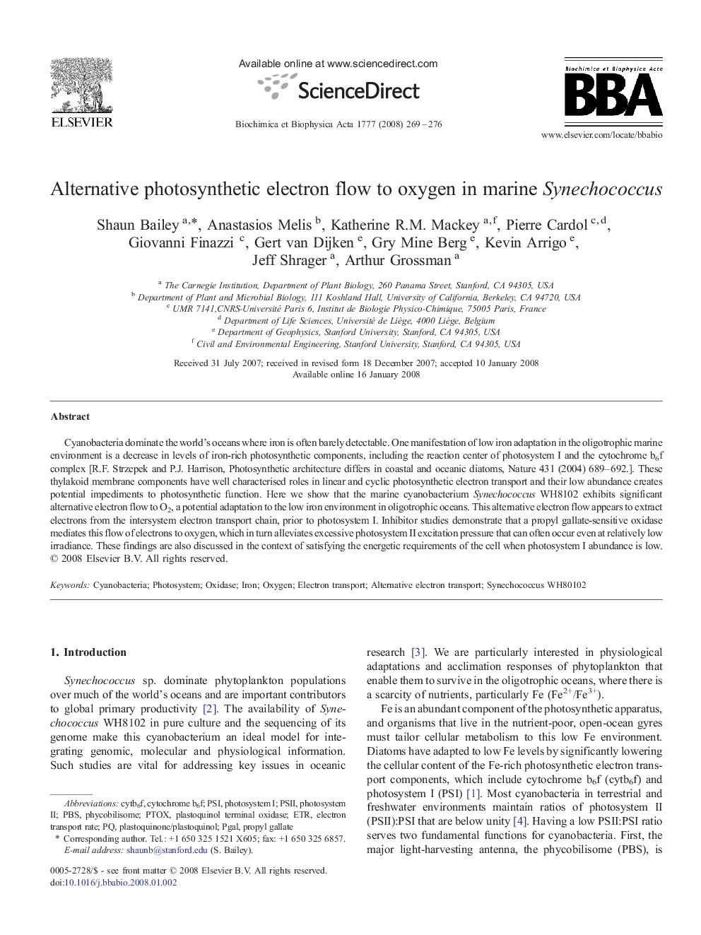 Alternative photosynthetic electron flow to oxygen in marine Synechococcus