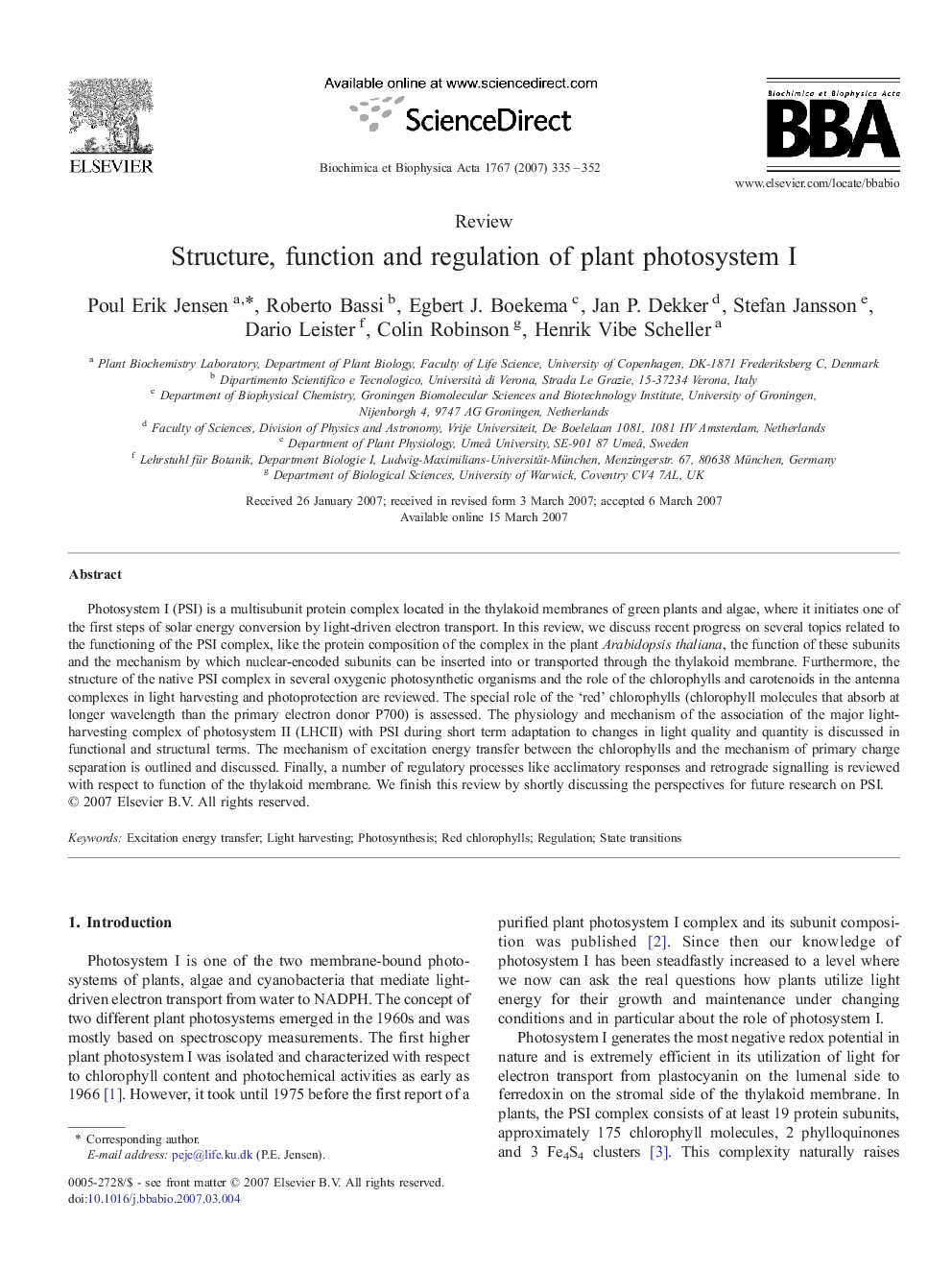 Structure, function and regulation of plant photosystem I