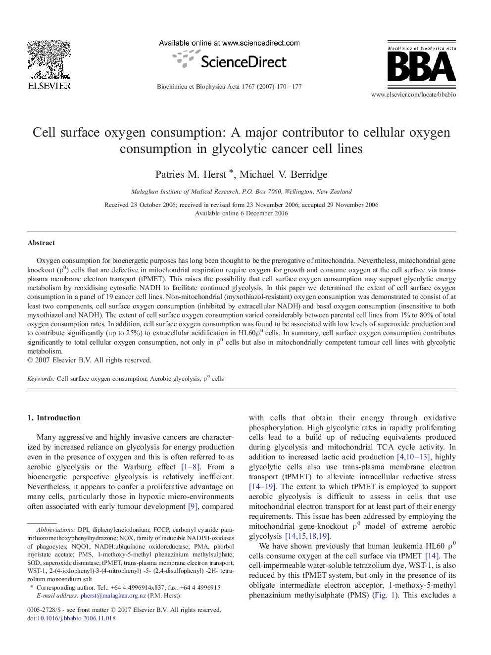 Cell surface oxygen consumption: A major contributor to cellular oxygen consumption in glycolytic cancer cell lines