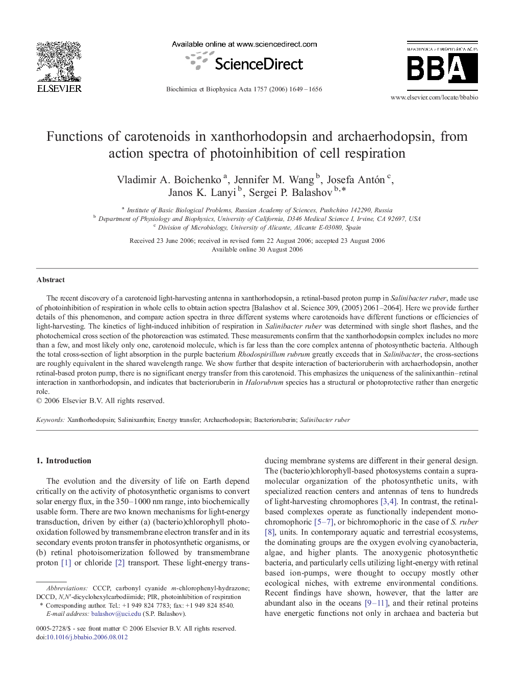 Functions of carotenoids in xanthorhodopsin and archaerhodopsin, from action spectra of photoinhibition of cell respiration