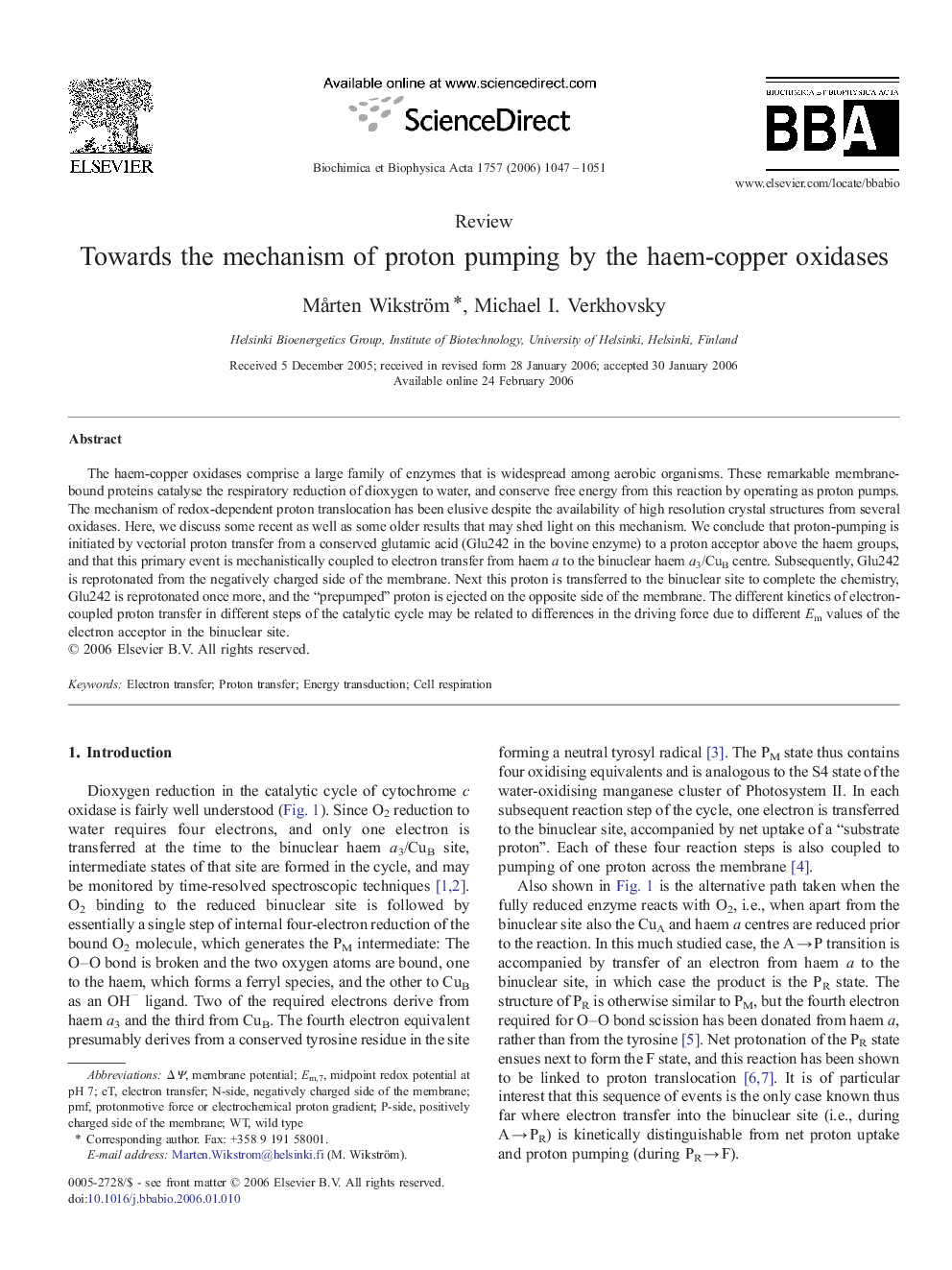 Towards the mechanism of proton pumping by the haem-copper oxidases