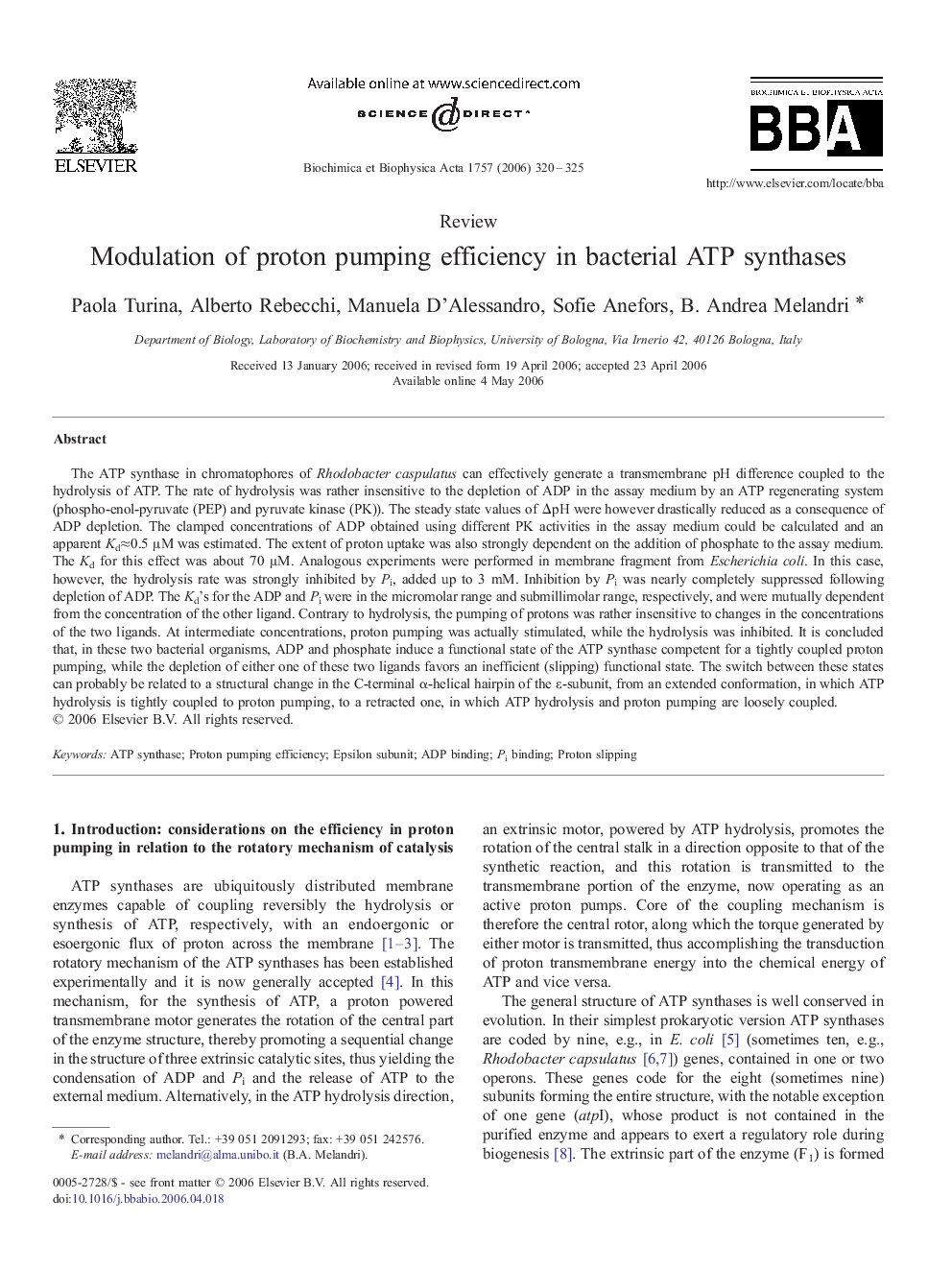 Modulation of proton pumping efficiency in bacterial ATP synthases