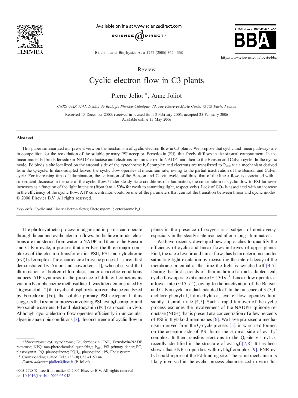 Cyclic electron flow in C3 plants