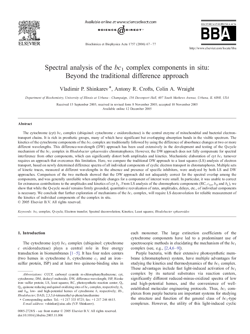 Spectral analysis of the bc1 complex components in situ: Beyond the traditional difference approach