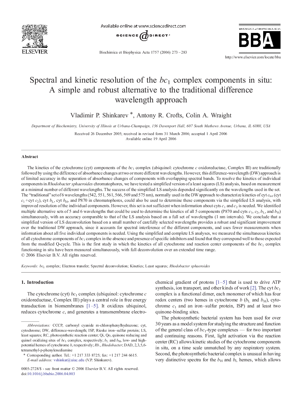 Spectral and kinetic resolution of the bc1 complex components in situ: A simple and robust alternative to the traditional difference wavelength approach