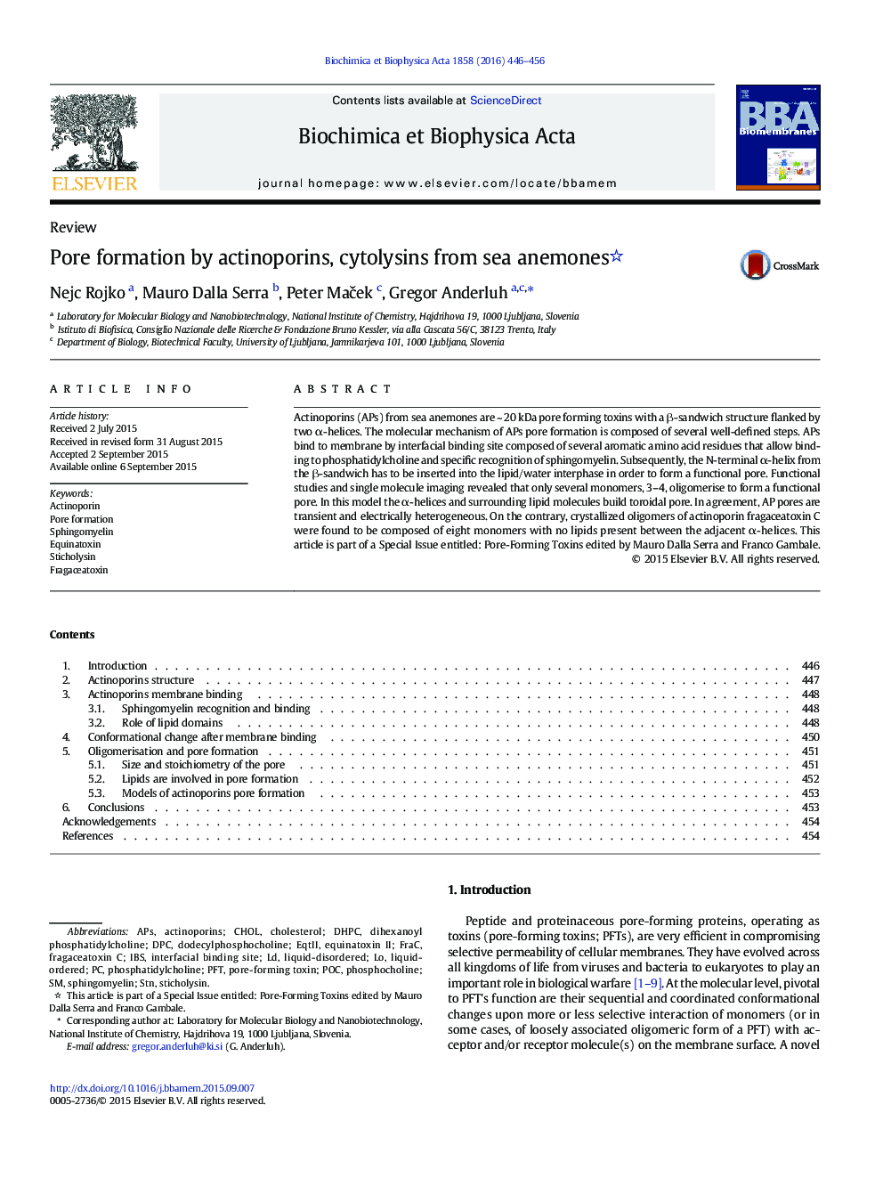 Pore formation by actinoporins, cytolysins from sea anemones 