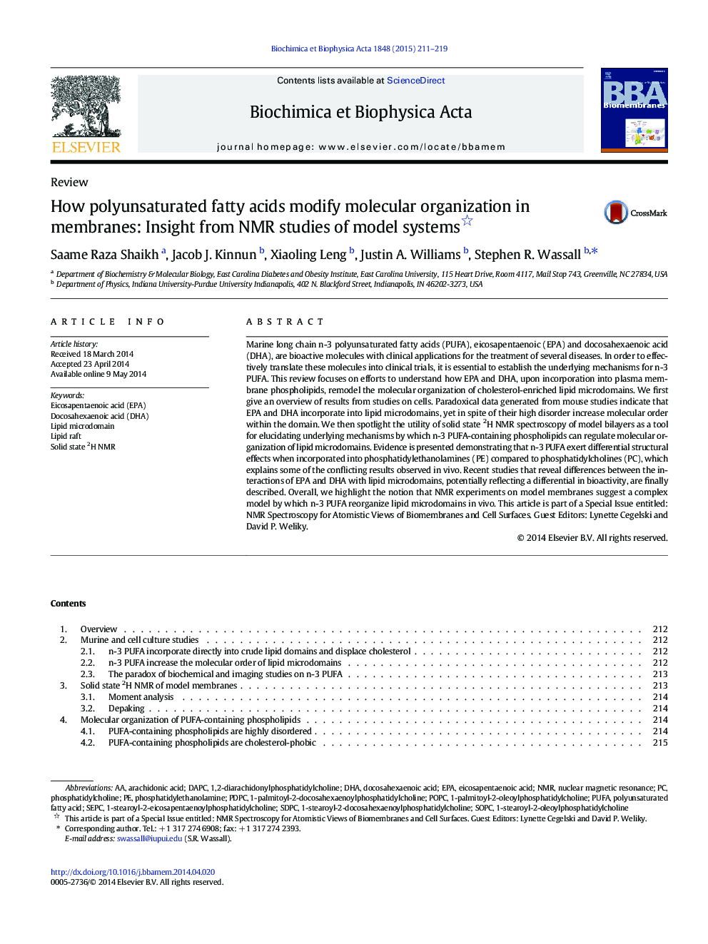 How polyunsaturated fatty acids modify molecular organization in membranes: Insight from NMR studies of model systems 