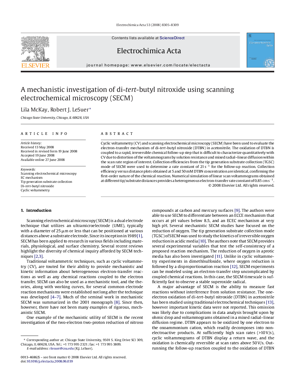 A mechanistic investigation of di-tert-butyl nitroxide using scanning electrochemical microscopy (SECM)