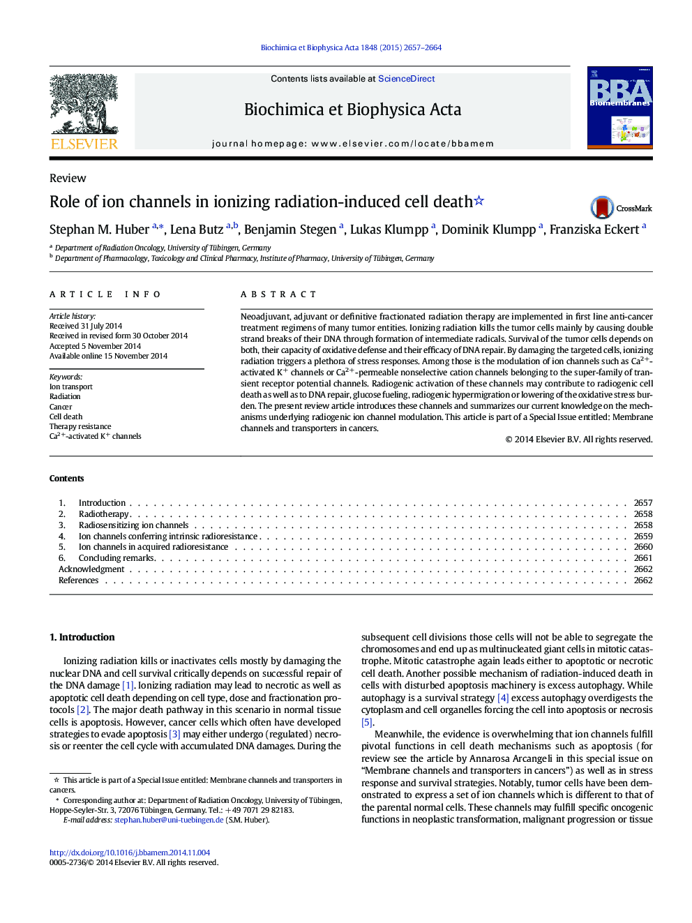 Role of ion channels in ionizing radiation-induced cell death 