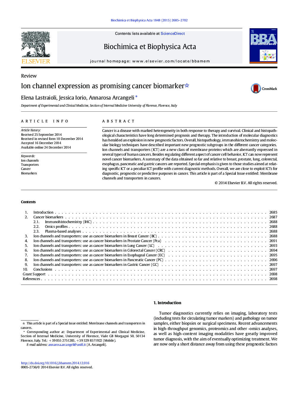 Ion channel expression as promising cancer biomarker