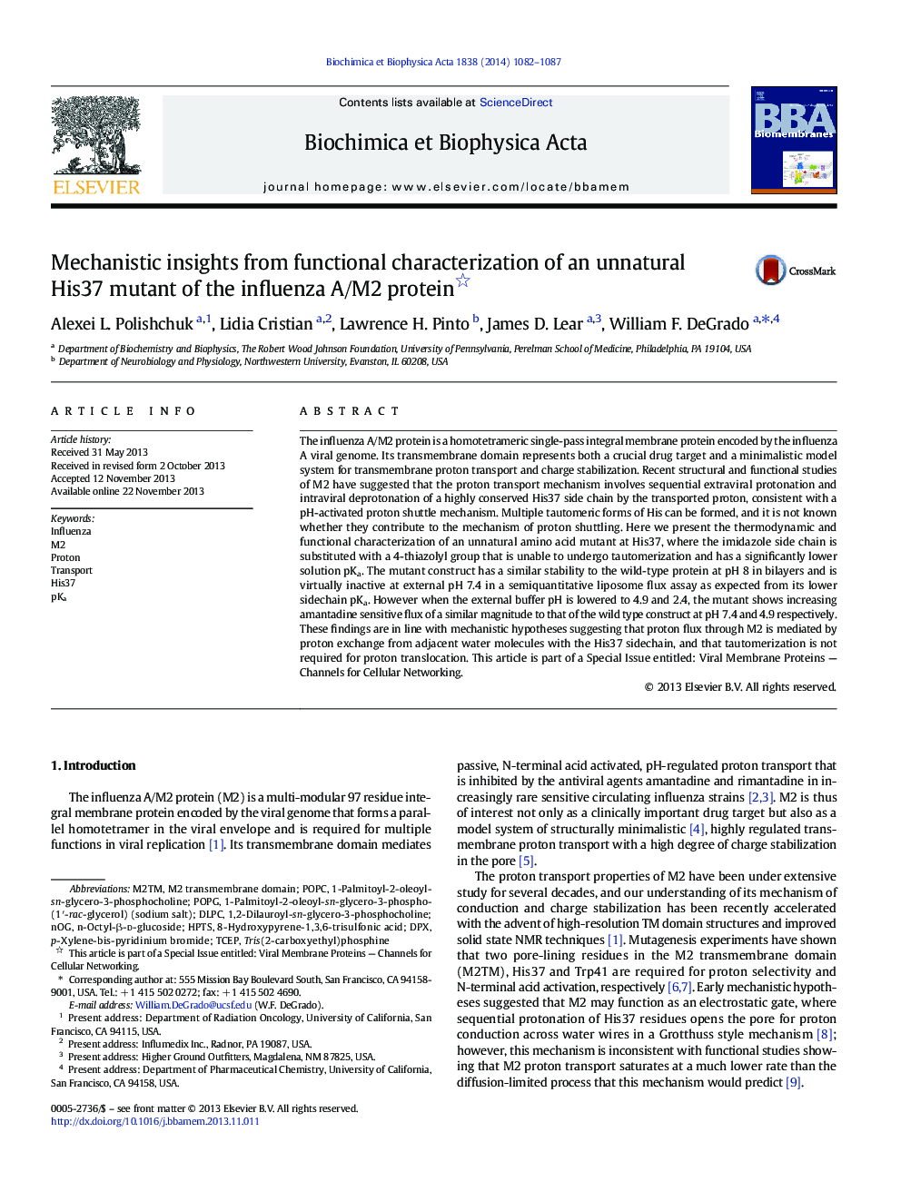 Mechanistic insights from functional characterization of an unnatural His37 mutant of the influenza A/M2 protein 