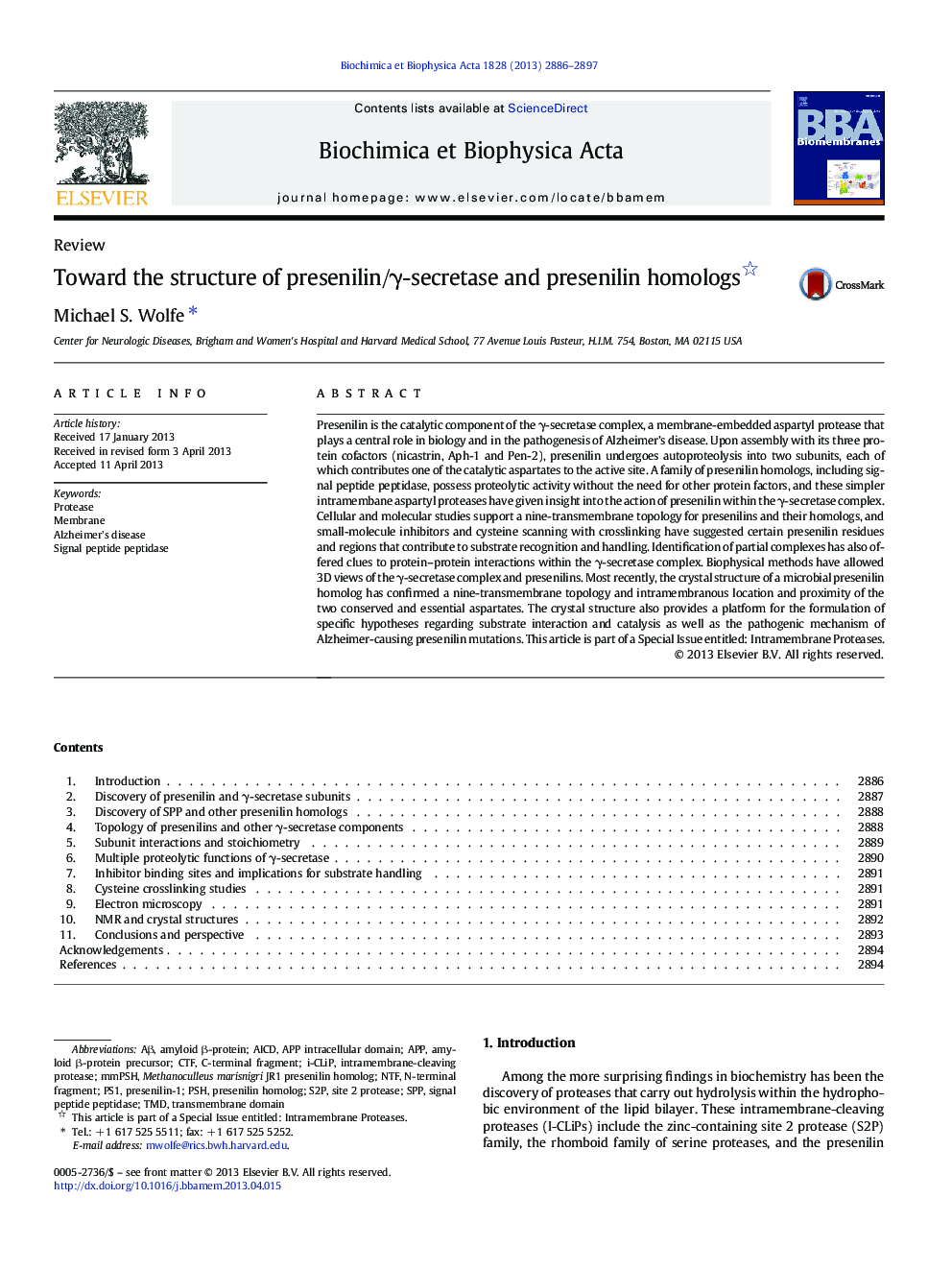 Toward the structure of presenilin/γ-secretase and presenilin homologs 