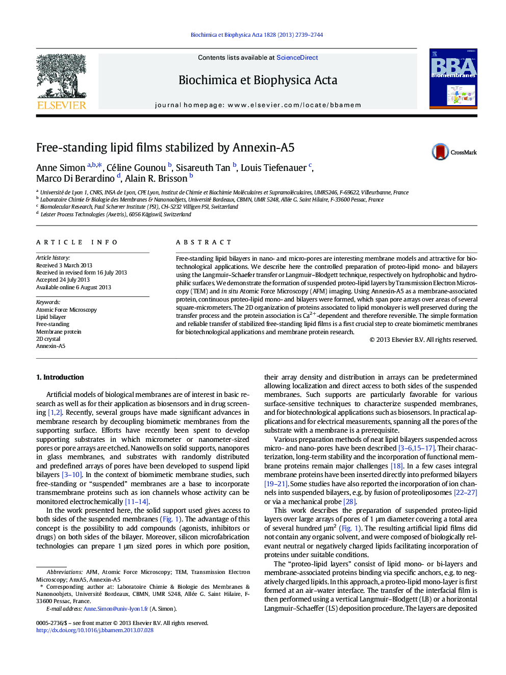 عکس صفحه اول مقاله: Free-standing lipid films stabilized by Annexin-A5 Free-standing lipid films stabilized by Annexin-A5