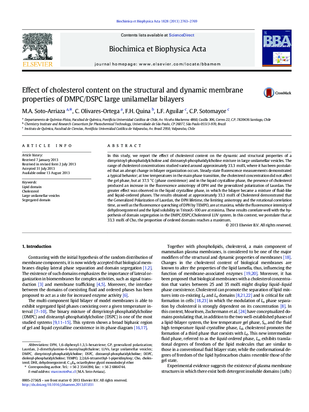 Effect of cholesterol content on the structural and dynamic membrane properties of DMPC/DSPC large unilamellar bilayers