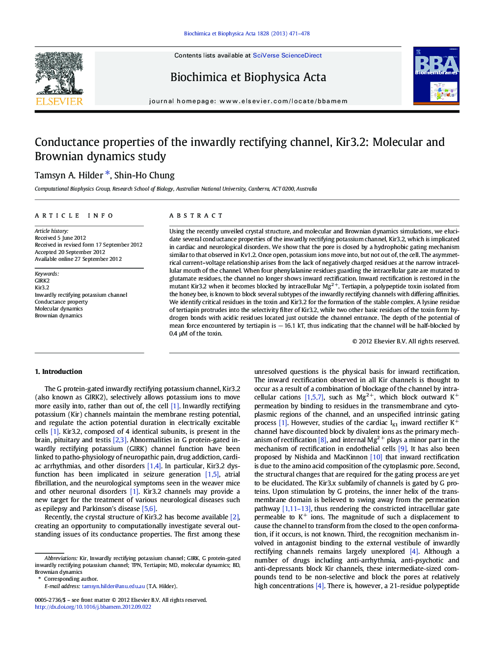 Conductance properties of the inwardly rectifying channel, Kir3.2: Molecular and Brownian dynamics study