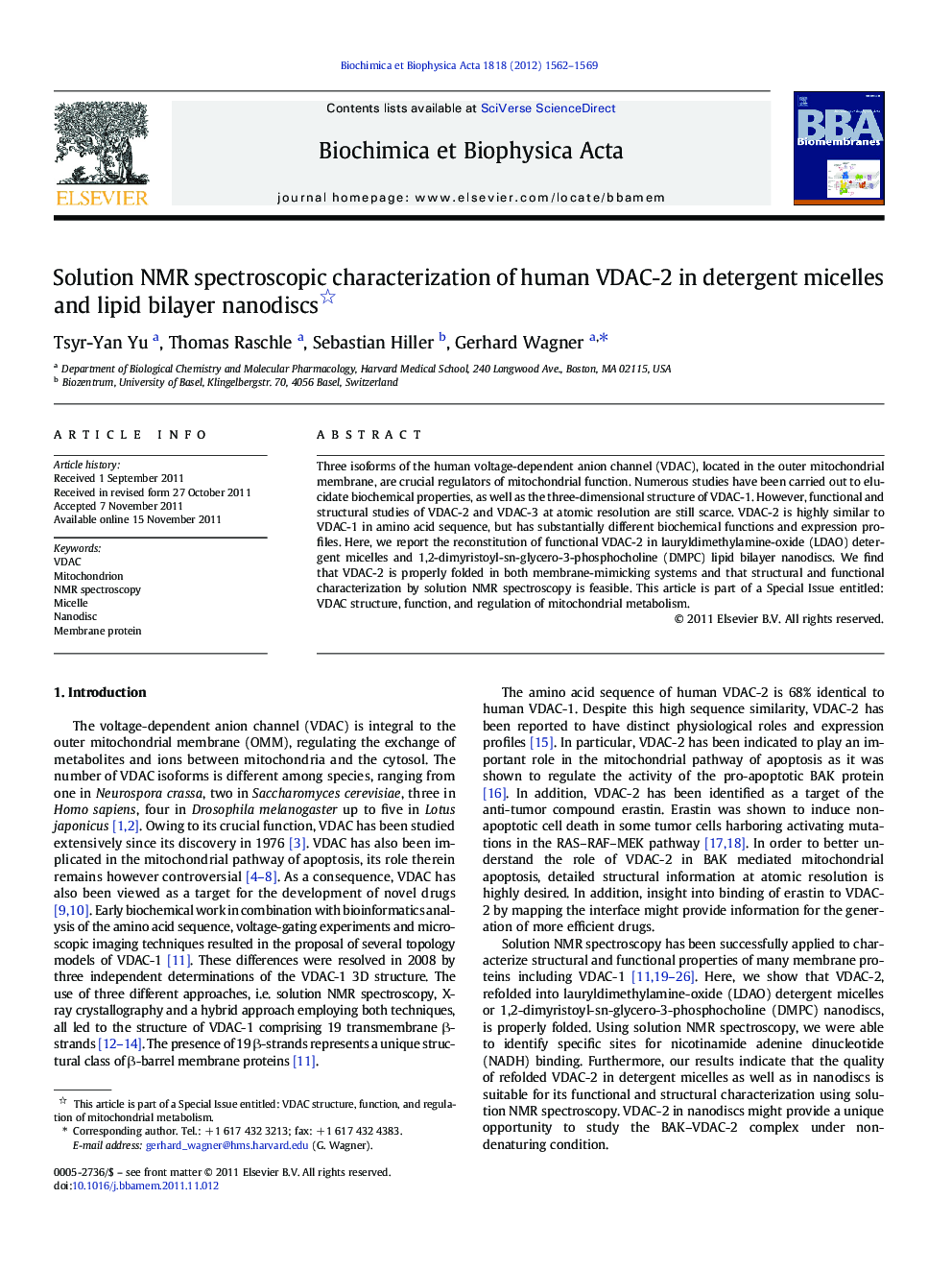 Solution NMR spectroscopic characterization of human VDAC-2 in detergent micelles and lipid bilayer nanodiscs 