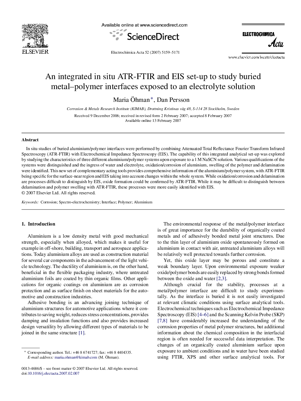 An integrated in situ ATR-FTIR and EIS set-up to study buried metal–polymer interfaces exposed to an electrolyte solution