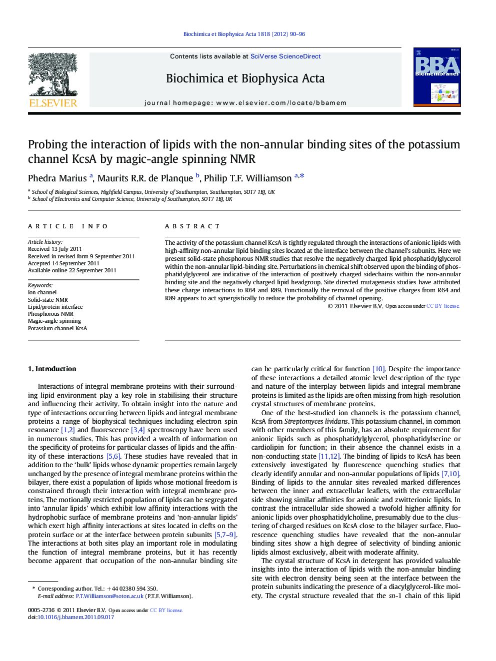 Probing the interaction of lipids with the non-annular binding sites of the potassium channel KcsA by magic-angle spinning NMR