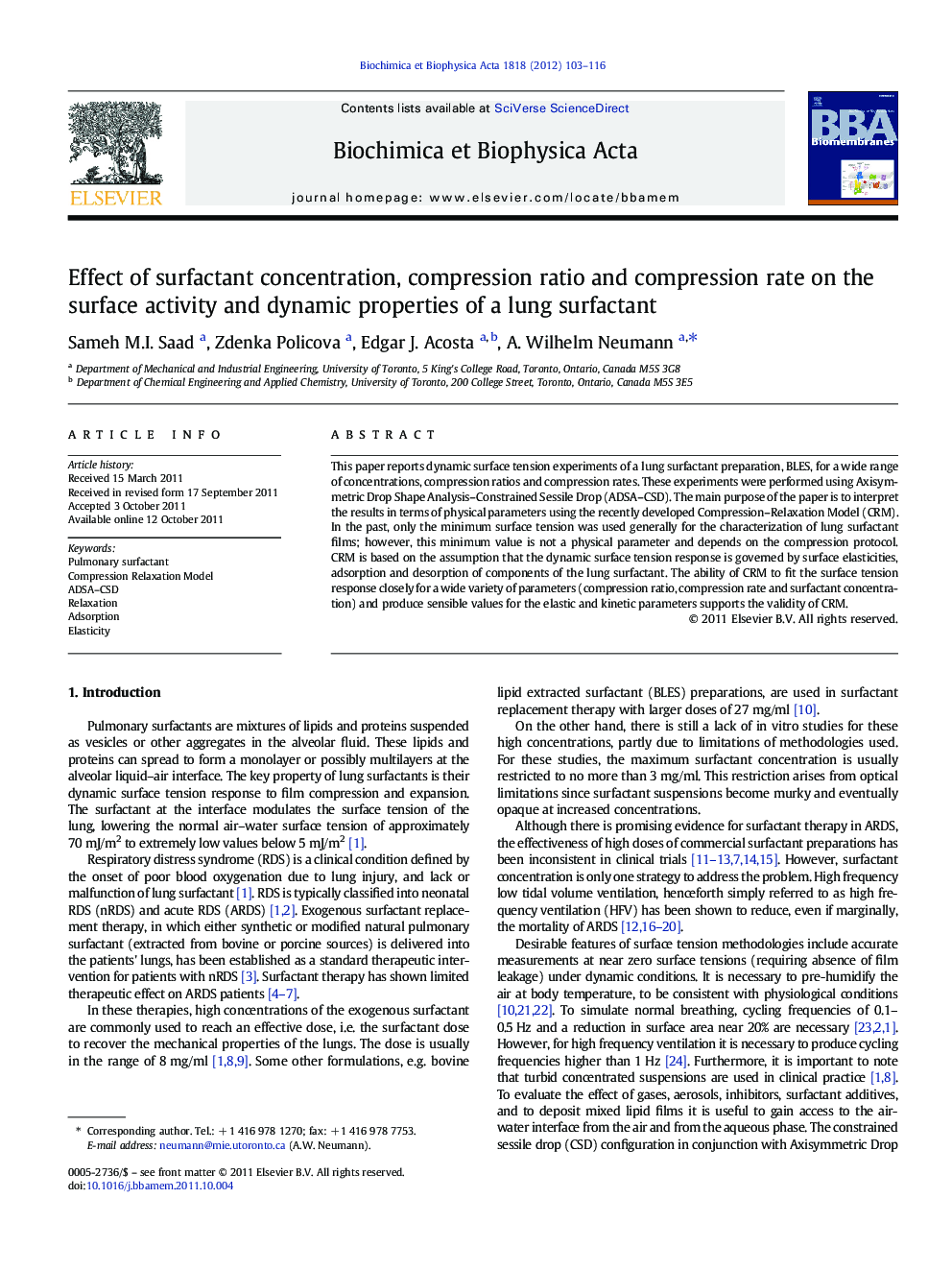 Effect of surfactant concentration, compression ratio and compression rate on the surface activity and dynamic properties of a lung surfactant