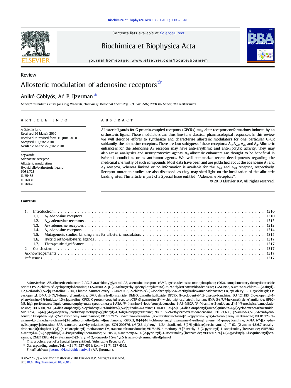 Allosteric modulation of adenosine receptors 