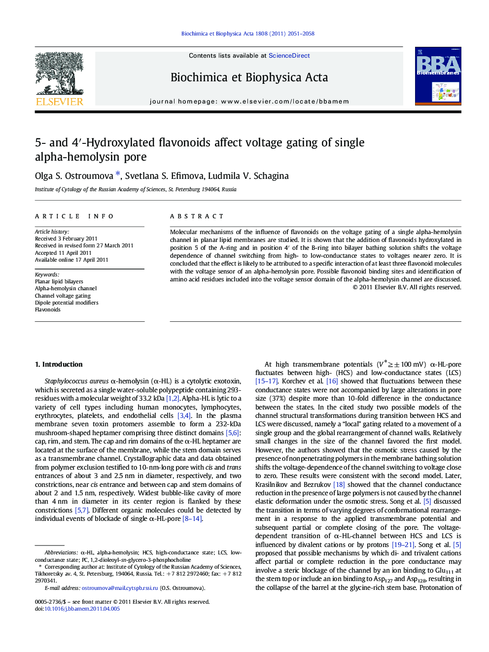 5- and 4′-Hydroxylated flavonoids affect voltage gating of single alpha-hemolysin pore