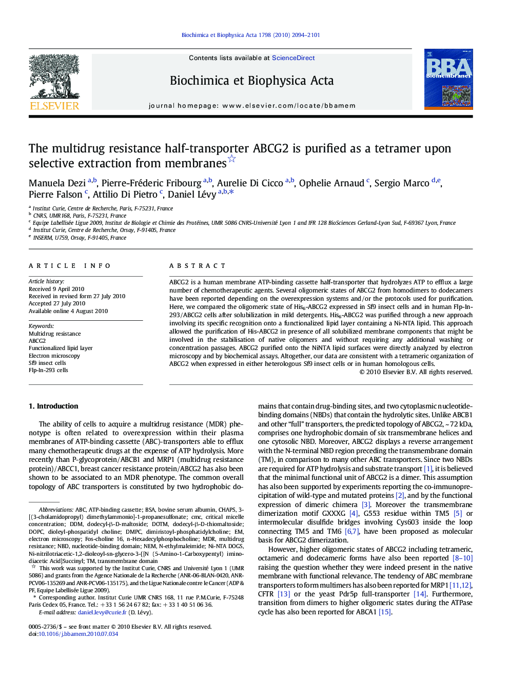 The multidrug resistance half-transporter ABCG2 is purified as a tetramer upon selective extraction from membranes 