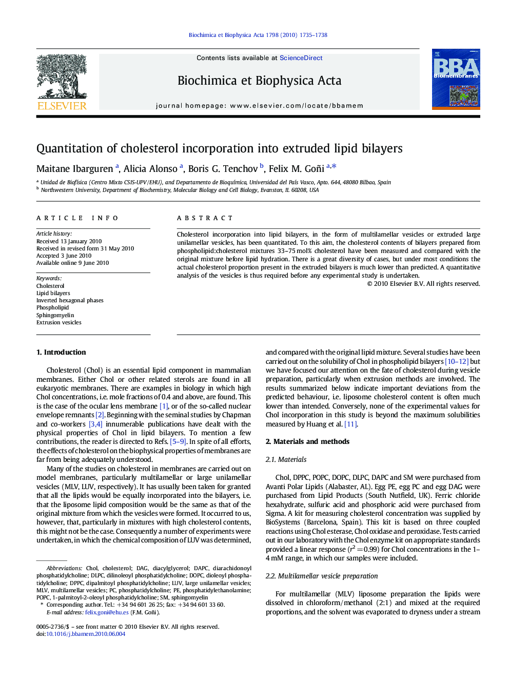 Quantitation of cholesterol incorporation into extruded lipid bilayers