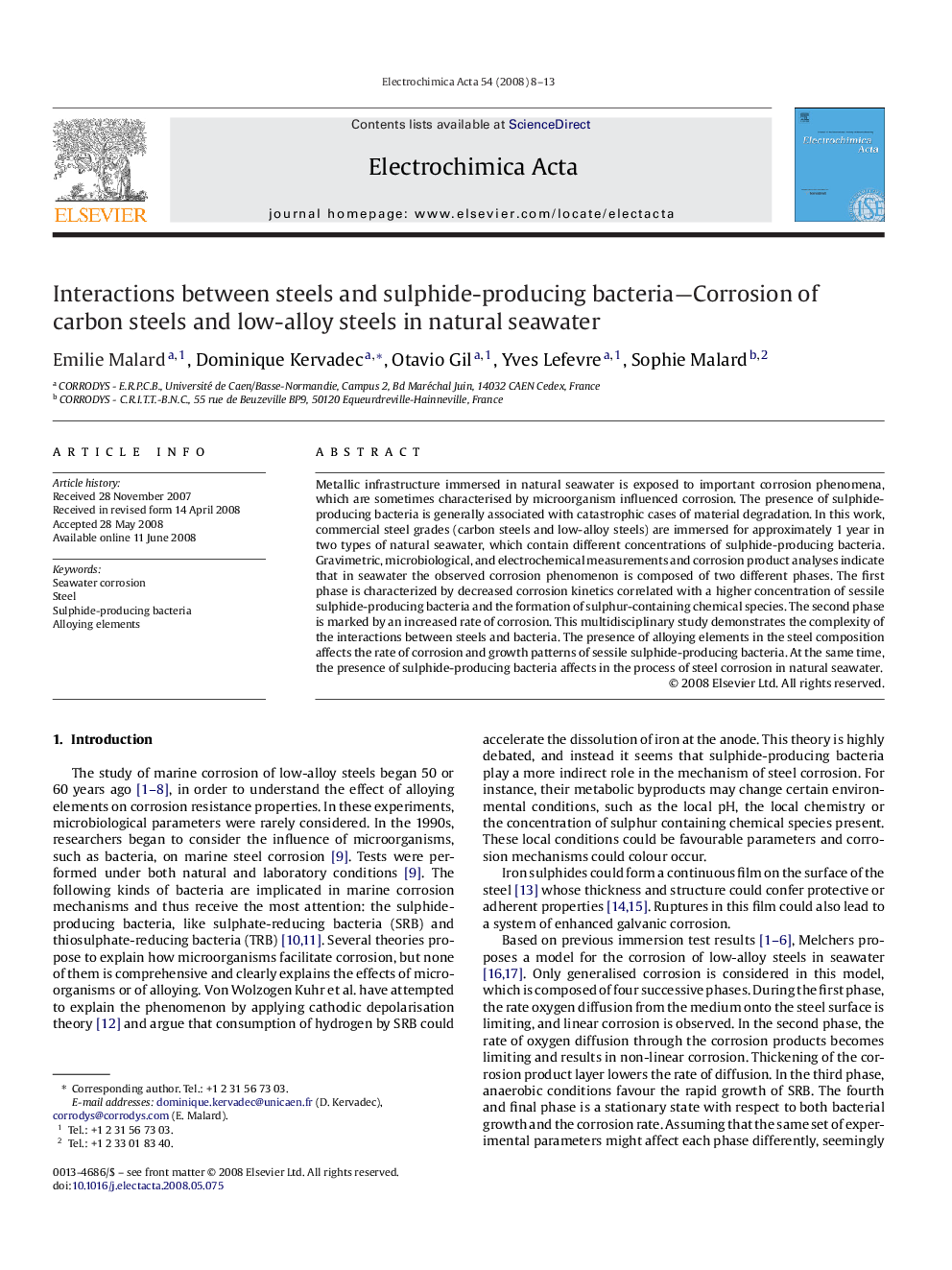 Interactions between steels and sulphide-producing bacteria—Corrosion of carbon steels and low-alloy steels in natural seawater