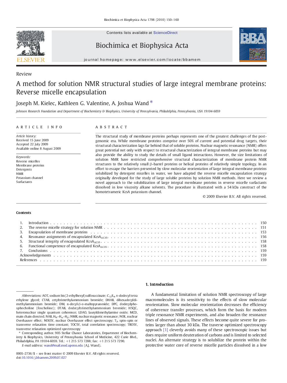 A method for solution NMR structural studies of large integral membrane proteins: Reverse micelle encapsulation