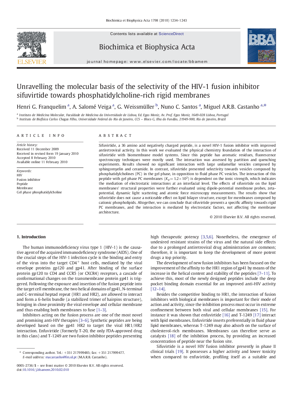 Unravelling the molecular basis of the selectivity of the HIV-1 fusion inhibitor sifuvirtide towards phosphatidylcholine-rich rigid membranes