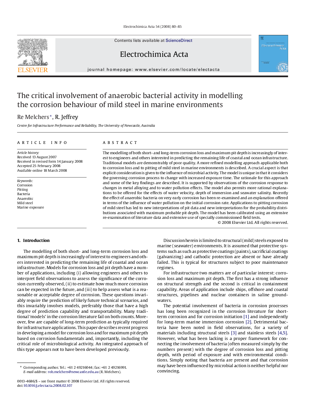 The critical involvement of anaerobic bacterial activity in modelling the corrosion behaviour of mild steel in marine environments