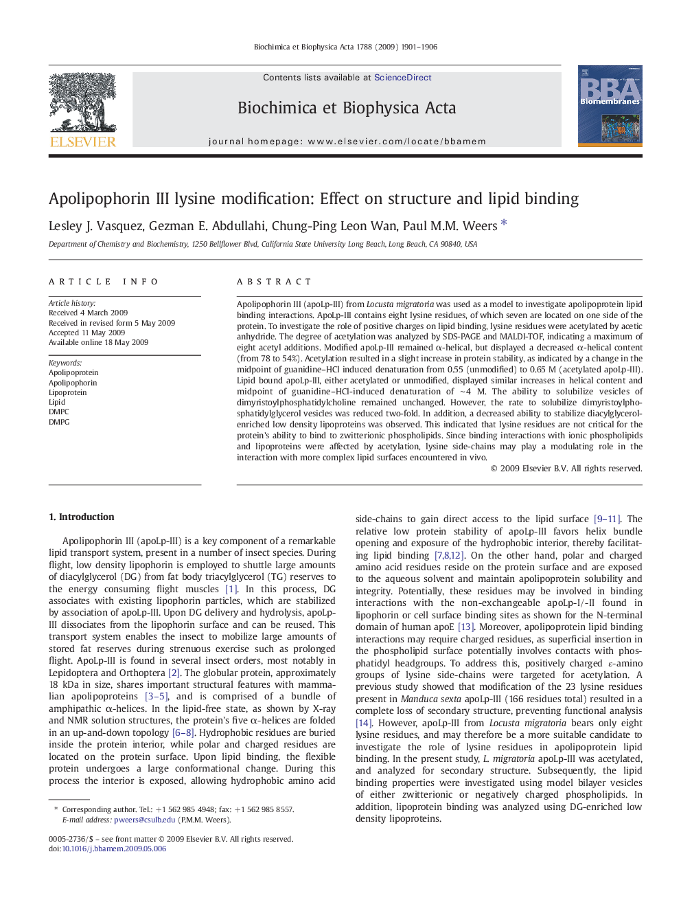 Apolipophorin III lysine modification: Effect on structure and lipid binding