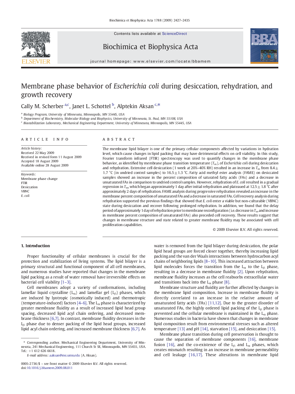 Membrane phase behavior of Escherichia coli during desiccation, rehydration, and growth recovery