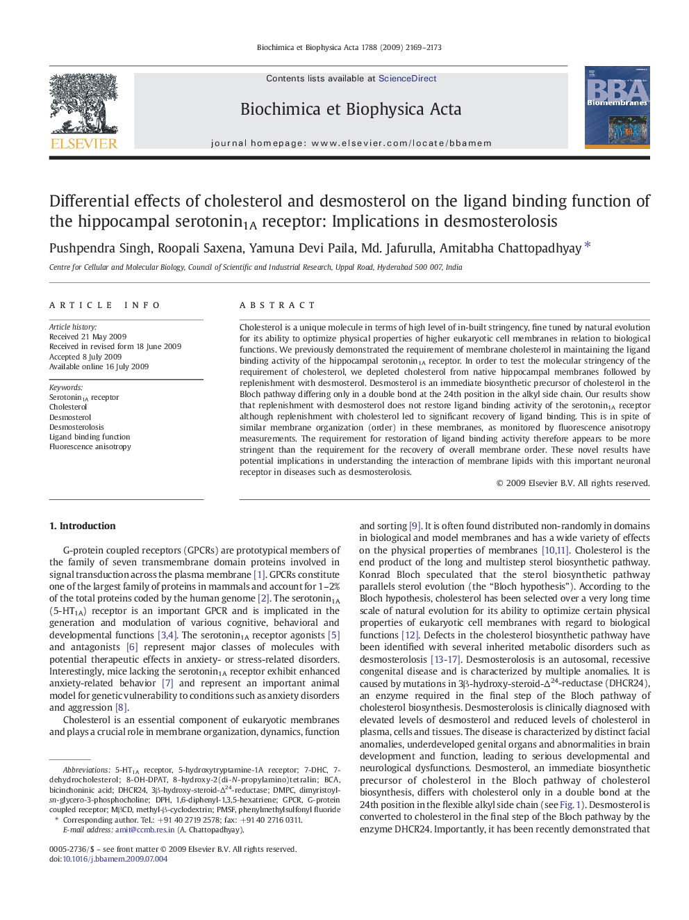 Differential effects of cholesterol and desmosterol on the ligand binding function of the hippocampal serotonin1A receptor: Implications in desmosterolosis