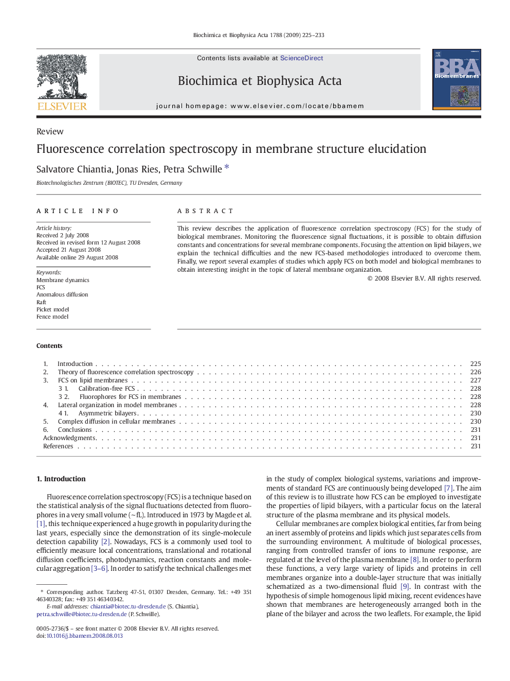 Fluorescence correlation spectroscopy in membrane structure elucidation