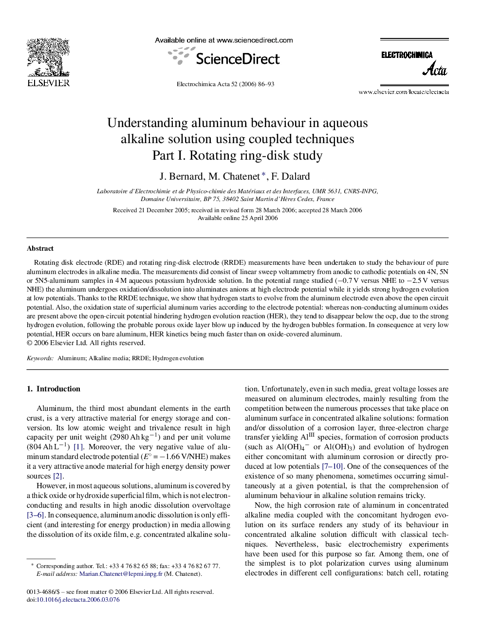 Understanding aluminum behaviour in aqueous alkaline solution using coupled techniques: Part I. Rotating ring-disk study