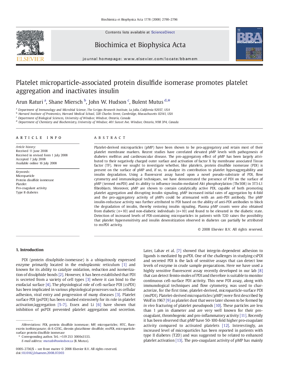 Platelet microparticle-associated protein disulfide isomerase promotes platelet aggregation and inactivates insulin